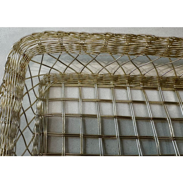 English Vintage Handwoven Silver Rectangular Basket For Sale - Image 3 of 4