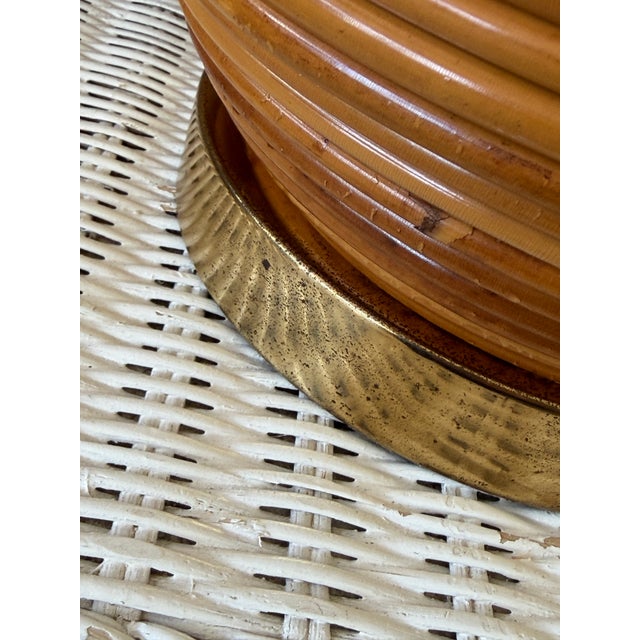 Brown Vintage Pencil Rattan Table Lamp With Crab Finial & Woven Shade For Sale - Image 8 of 12