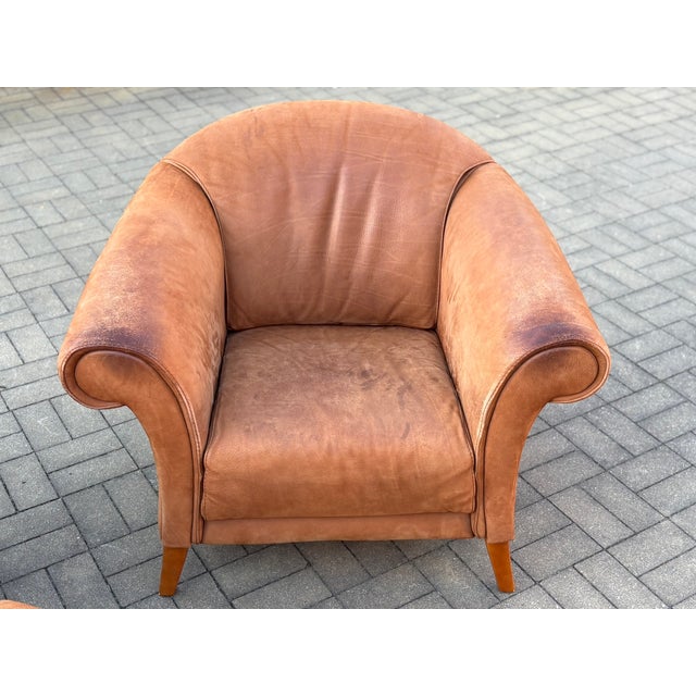 Brown Leather Chairs and Ottoman from Andrea Natuzzi, 1995, Set of 3 For Sale - Image 8 of 15