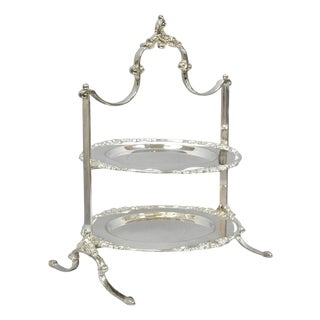 Vintage Godinger Silver Plated 2 Tier Buffet Server High Tea Pastry Plate Stand For Sale