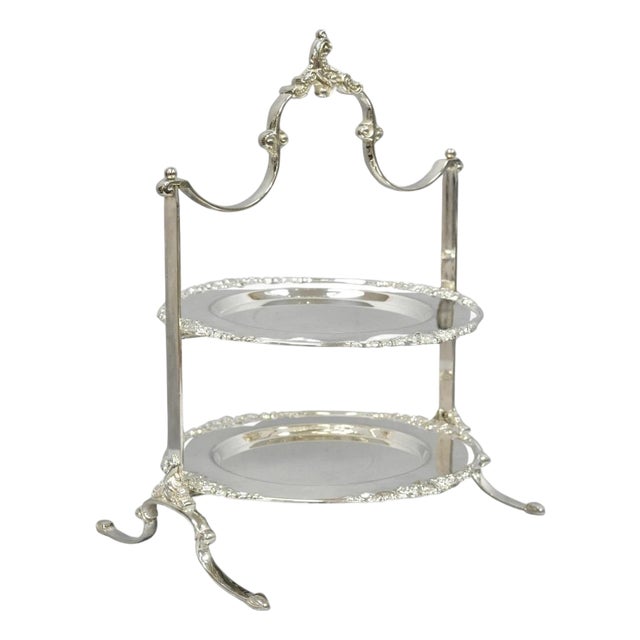 Vintage Godinger Silver Plated 2 Tier Buffet Server High Tea Pastry Plate Stand For Sale