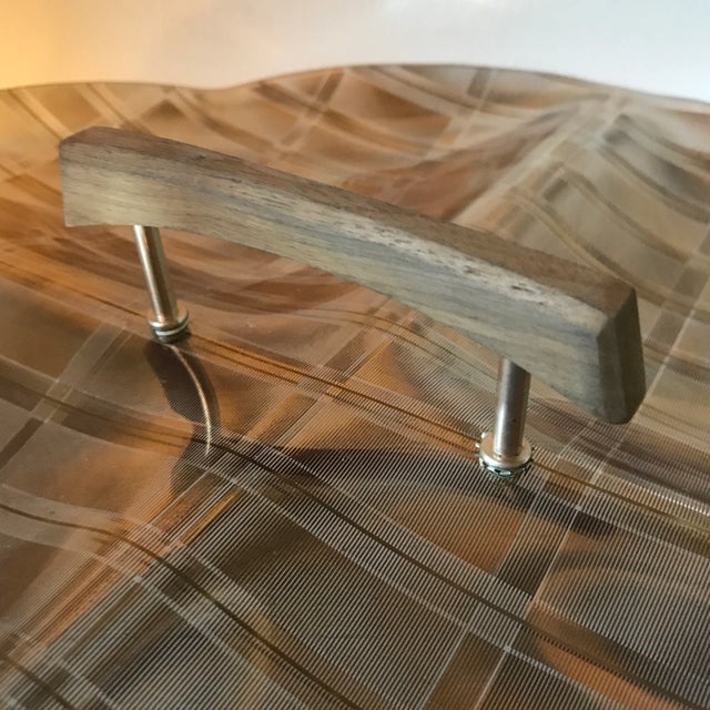 Brass Italian Smoke Glass and Gold Design Serving Plater With Walnut Handle For Sale - Image 8 of 11