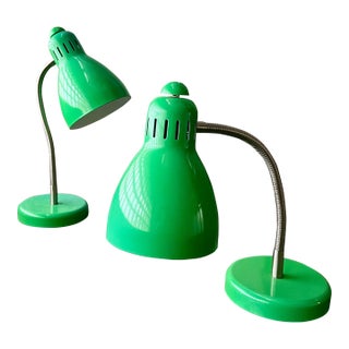 Pair of 1990s Mid-Century Style Gooseneck Table Lamps in Spearmint Green For Sale