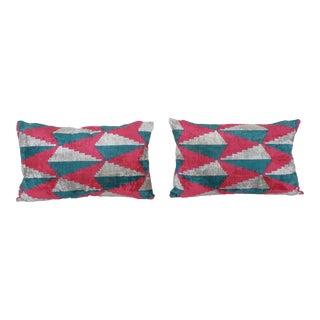 Silk Ikat Velvet Lumbar Pillow Cover - a Pair For Sale
