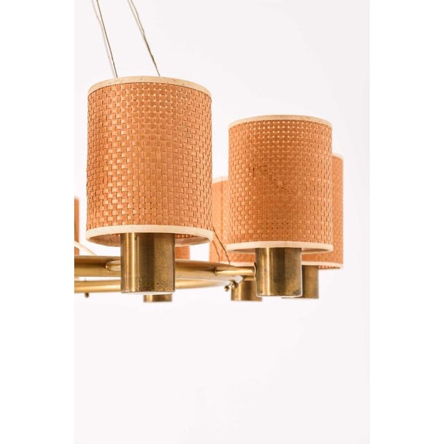 Hans Bergström Scandinavian Modern Ceiling Lamp in Brass and Cane by Hans Bergström, 1940s For Sale - Image 4 of 13
