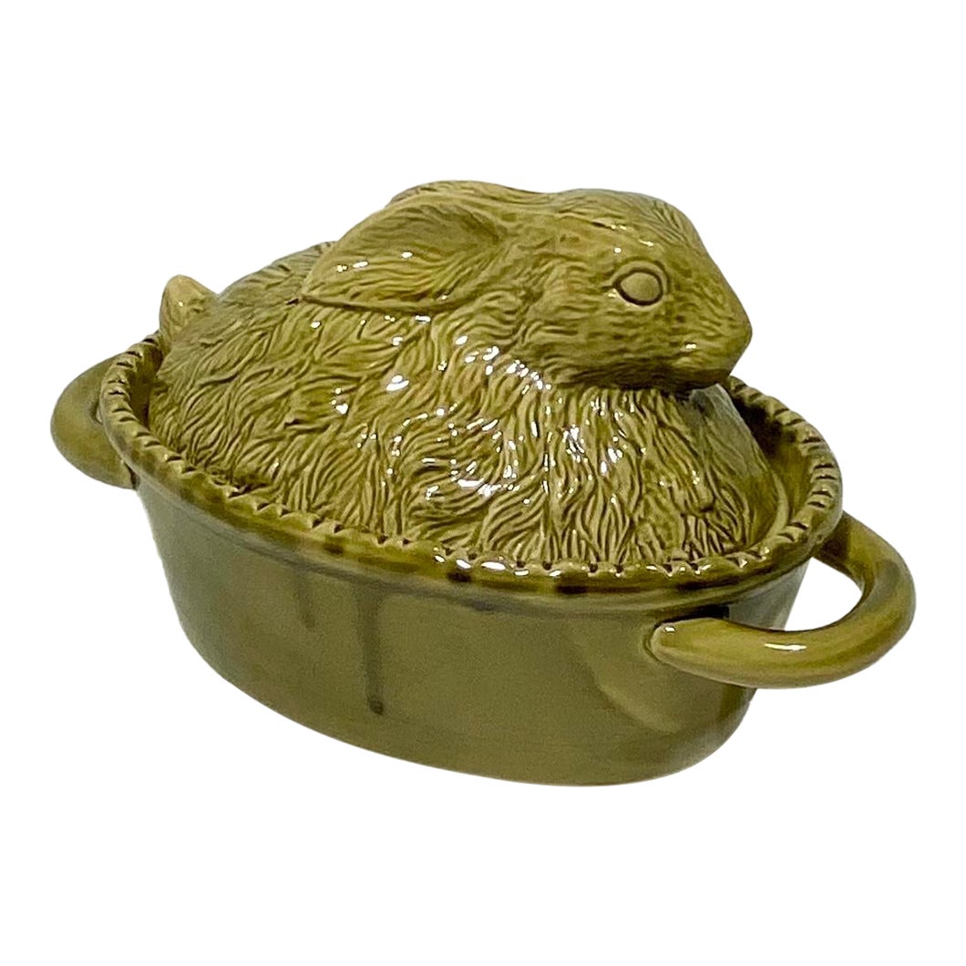 Vintage Green Majolica Rabbit Tureen, French | Chairish