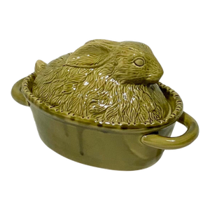 Vintage Green Majolica Rabbit Tureen, French
