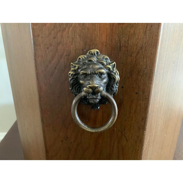 Vintage Octagonal Wooden Wastebasket With Lion Heads For Sale - Image 4 of 11