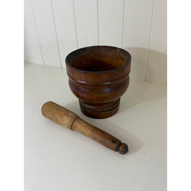 Antique French Provincial Turned Wood Mortar & Pestle For Sale In New York - Image 6 of 8