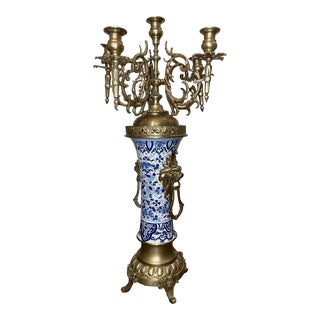 Large 19th Century French Bronze and Porcelain Japonisme Candelabra For Sale