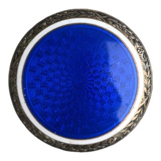 Blue Enamel Guilloche and Sterling Silver Pin Brooch For Sale