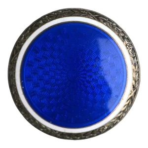 Blue Enamel Guilloche and Sterling Silver Pin Brooch