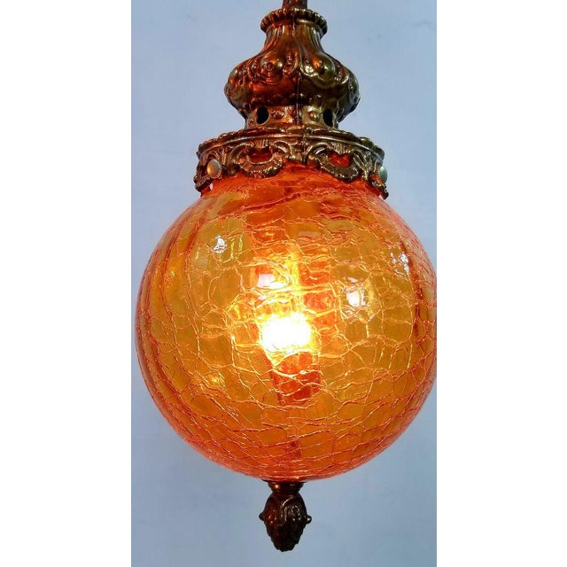 Amber Hollywood Regency Swag 5 Crackle Globe Brass Hanging Lamp Chairish
