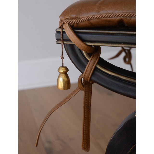 Neoclassical X-Frame Stools With Leather Cushions - A Pair For Sale In San Francisco - Image 6 of 17
