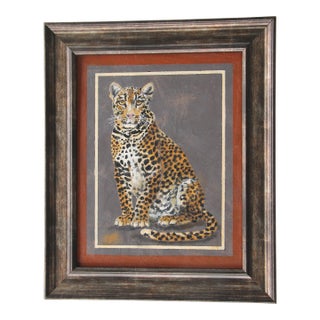 Leopard Style of Skilling British Colonial Traditional Realism Goldenrod Antique White Gray Original Oil Painting Cleo Plowden For Sale