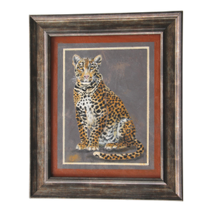 Leopard Style of Skilling British Colonial Traditional Realism Goldenrod Antique White Gray Original Oil Painting Cleo Plowden