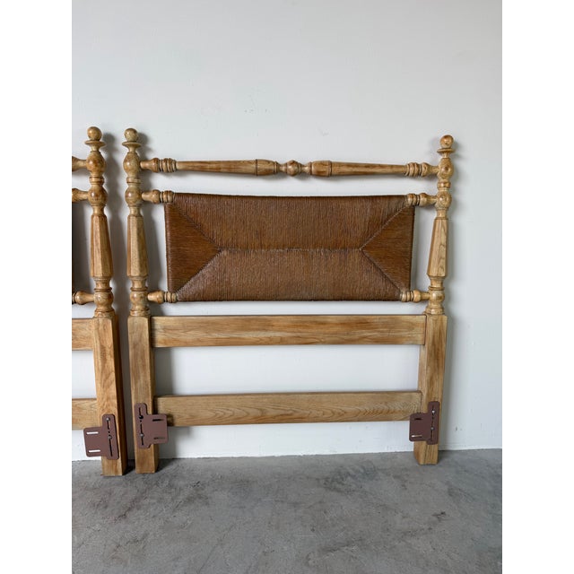 Vintage Coastal Organic Pickled Ash & Woven Rush Twin Headboards – Pair For Sale In Miami - Image 6 of 12