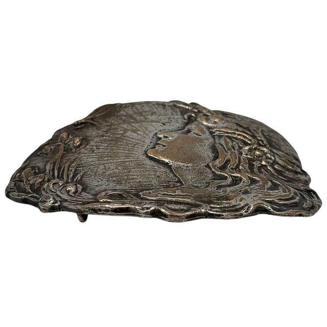 Vintage Art Nouveau Silver Plated Brass Female Portrait Belt Buckle For Sale - Image 4 of 5
