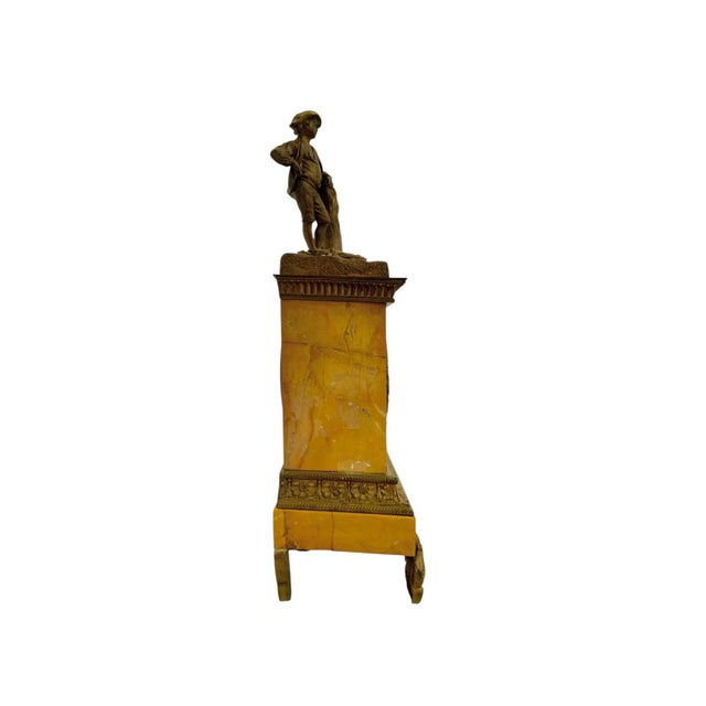 Clock Antique Marble With Sculpture and Brass Accent Mantel French Decor For Sale - Image 4 of 11