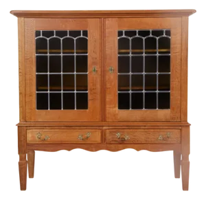 Danish Display Cabinet in Waxed Oak with Glass Fronts and Leaded Glass, 1970s