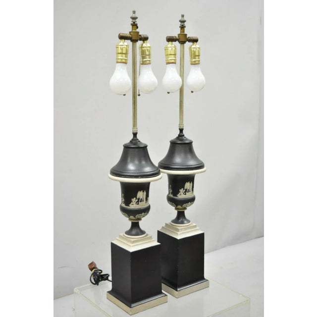 Antique Black and White Wedgwood Jasperware Urn Table Lamps a Pair