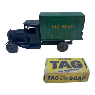 Antique Metalcraft Werk’s Tag Soap Advertising Truck W Original Soap C1930 For Sale