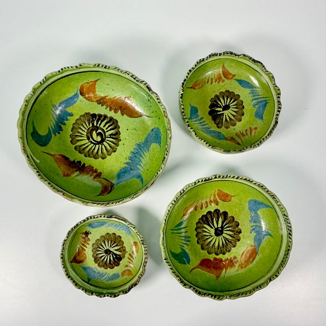 1950s Vintage Mexican Southwestern Folk Art Tlaquepaque Pottery Serving Bowls - Set of 4. For Sale - Image 4 of 12