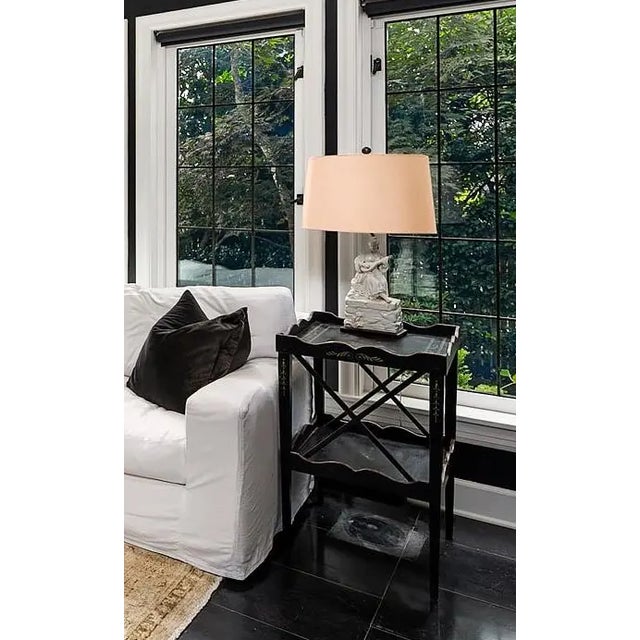Amy Howard End Tables Black W/ Hand Painted Detail For Sale - Image 4 of 11