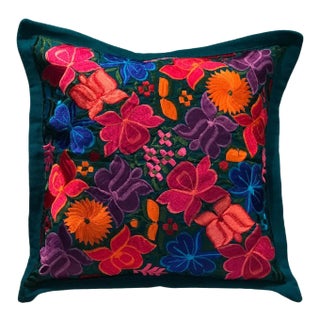 Mexican Floral Embroidered Pillow Cover For Sale