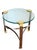 Vintage Hollywood Regency Chrome & Brass Glass-Top Side Table | Sculptural Tri-Leg Base | Art Deco Revival Accent Table For Sale