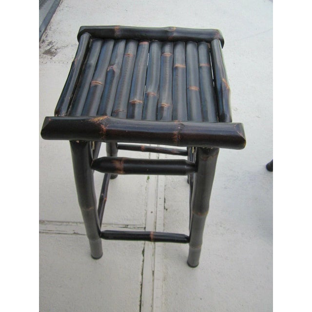 Coastal Vintage Burnt Bamboo Backless Counter Barstools- Set of 4 For Sale - Image 3 of 13
