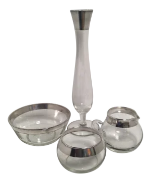 Mid-Century Dorothy Thorpe Bud Vase, Nut Bowl, Cream and Sugar Bowls - Set of 4
