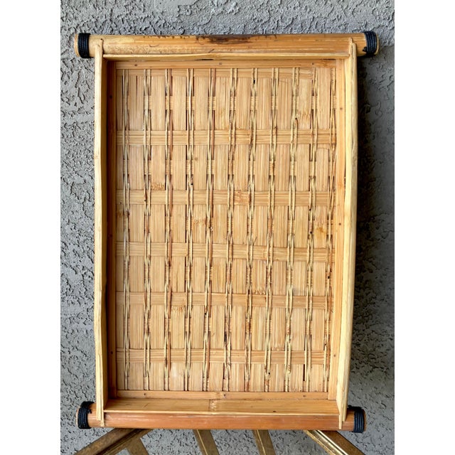 Circa 1970 Coastal Chic Handwoven Rattan Tray With Bamboo Handles For Sale In Austin - Image 6 of 14