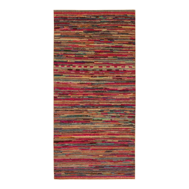 Rug & Kilim’s Moroccan Style Rug in Pink With Polychromatic Stripes For Sale