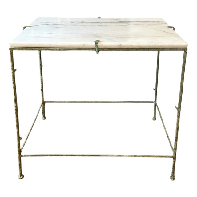 Vintage Giacometti Patinated Faux Bois / Twig Metal Side / Accent Table With Marble Top, in the Manner of Diego Giacometti For Sale