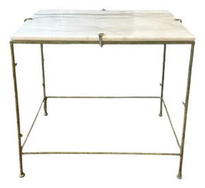 Vintage Giacometti Patinated Faux Bois / Twig Metal Side / Accent Table With Marble Top, in the Manner of Diego Giacometti
