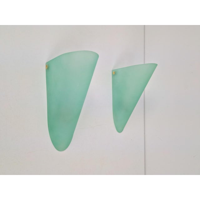 Vintage Triangular Conical Wall Sconces in Green Frosted Glass, 1990s, Set of 2 For Sale - Image 12 of 15