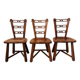 1940s Romweber Viking Oak Equestrian Horse Head Dining Side Chair Trio For Sale