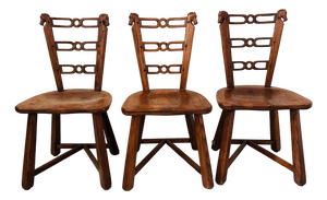 1940s Romweber Viking Oak Equestrian Horse Head Dining Side Chair Trio