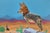 Masks We Wear, Overtaking the Past by 3rd Version (Ben Patterson) | Oil on masonite panel Coyote in a mask standing in a desert landscape. For Sale
