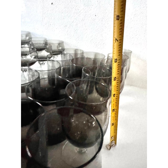 Mid-Century Sasaki Coronation Smoke Glassware Set of 41, Twisted Stem Cocktail Glasses & Tumblers, Japan For Sale - Image 9 of 11