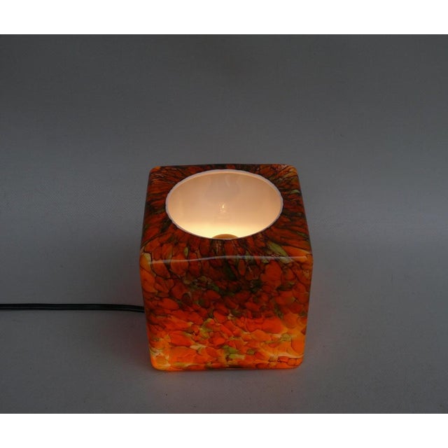 Flamed Cased Glass Table Lamp Cube in Orange, Green, Black and Beige by Peill & Putzler, 1970s For Sale - Image 15 of 16