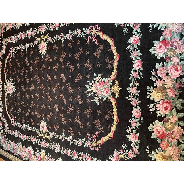 Brown Early 20th Century Savonerie Rug Decorated with Flower Garlands, 1890s For Sale - Image 8 of 17