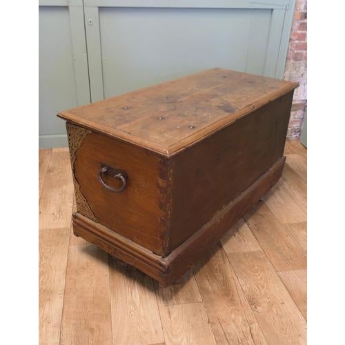 2000 - 2009 Carved Elm Coffer with Pierced Brass Decoration For Sale - Image 5 of 7