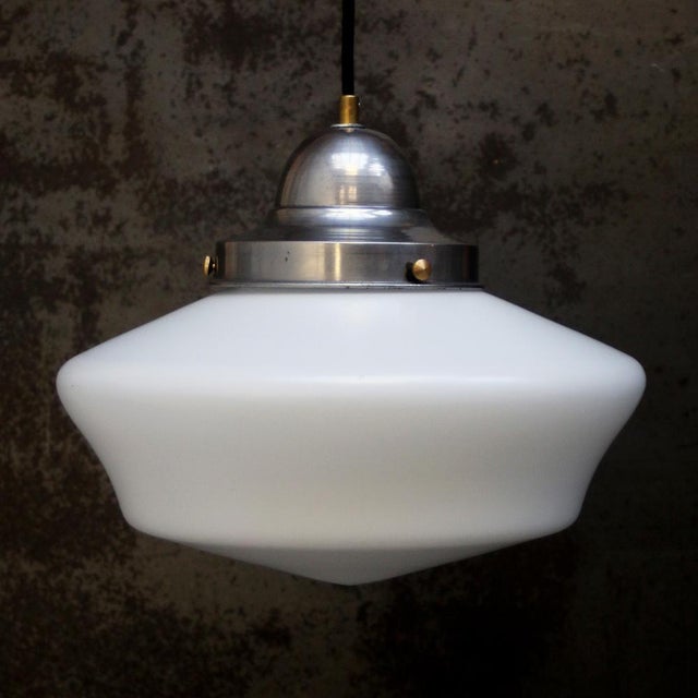 Mid-Century Modern French White Semi-Matt Opaline Glass Pendant Lamp For Sale - Image 3 of 7