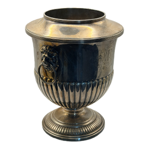 Vintage Silver Plate Lion Handle Ice Bucket / Champagne Cooler – Neoclassical Urn Form Barware