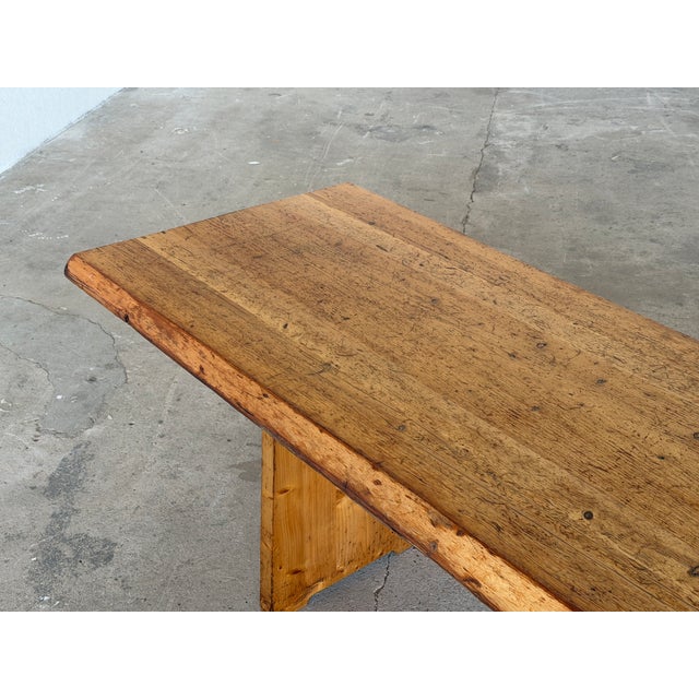 1940s Vintage Scandinavian Modern Pine Trestle Dining Table, 1940s For Sale - Image 5 of 11