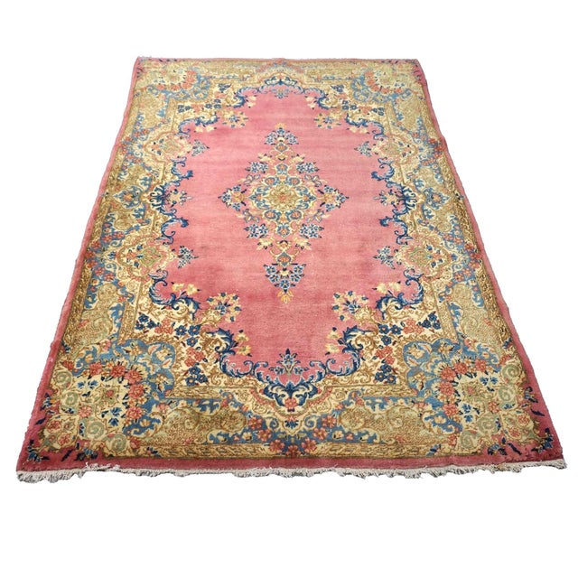 Antique Persian Kerman Wool 4x6 Rose, Blue & Ivory Handmade Area Rug #9902283 For Sale - Image 4 of 7