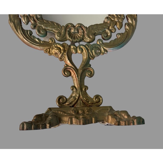 Gold Ornate Vintage Antique Cast Metal Gold Painted Standing 16.25" Vanity Mirror For Sale - Image 8 of 10