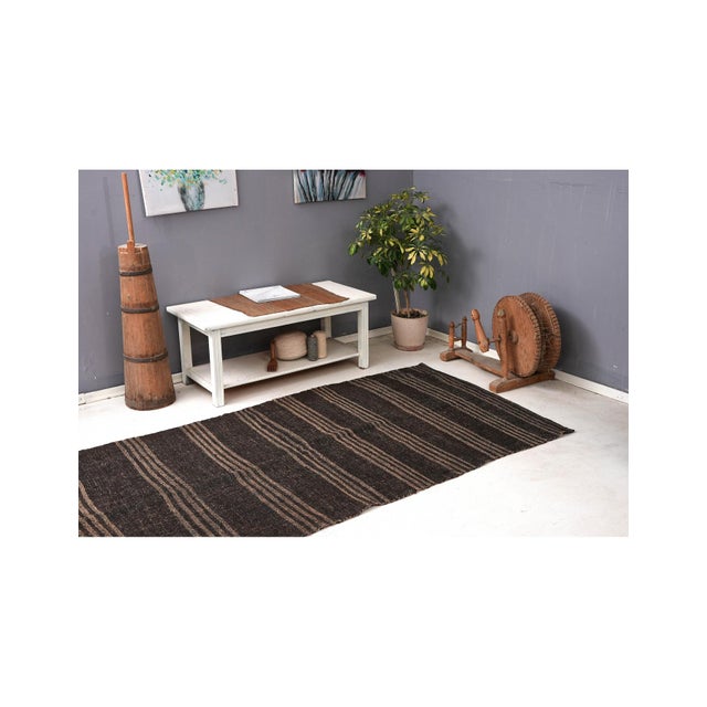 Brown Vintage Striped Kilim Rug - 4`4″ X 9`0″ For Sale In Los Angeles - Image 6 of 6